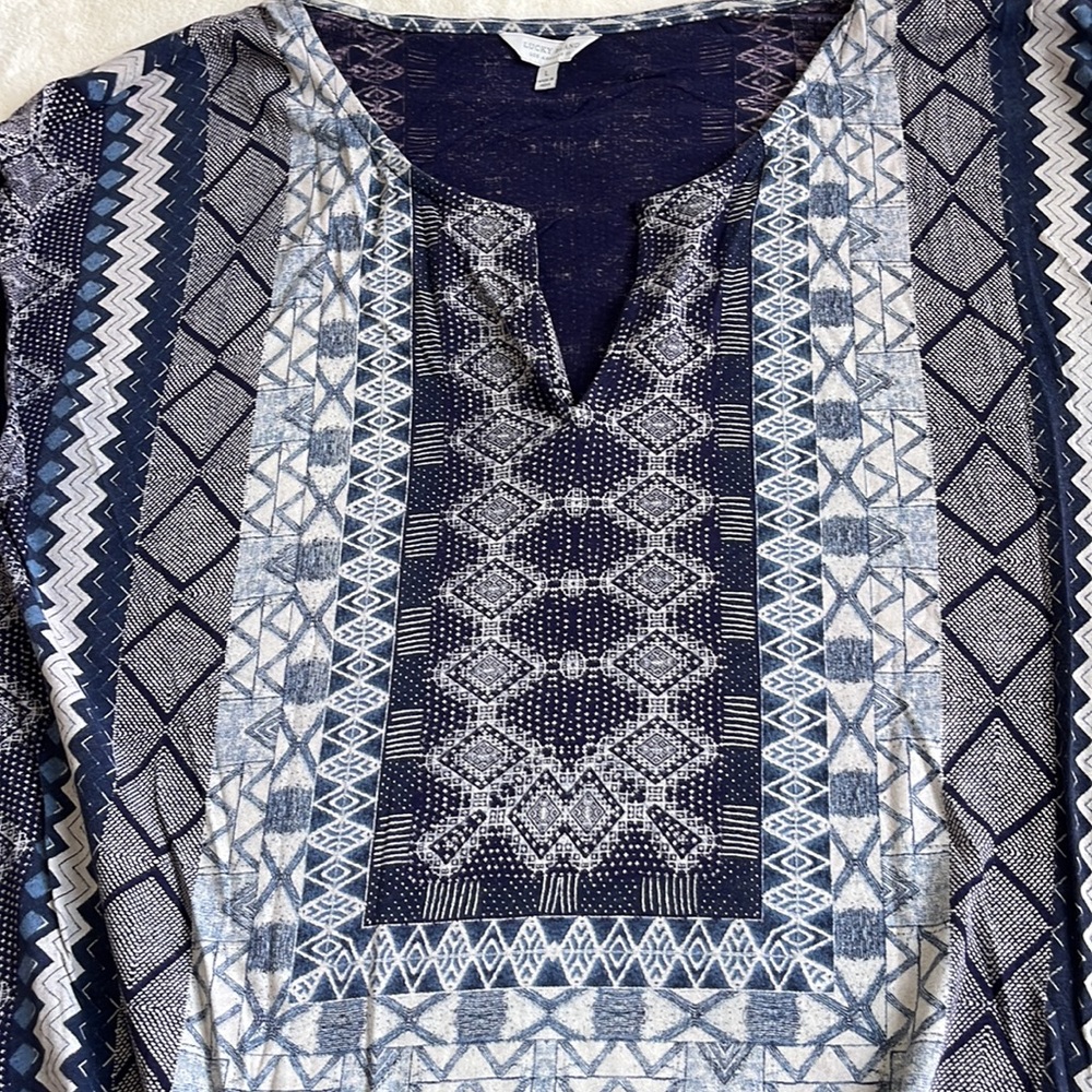 Lucky Brand tie waist sleeveless top blue / grey print sz large - Picture 5 of 12